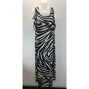 Chicos Dress Women's 1 M Black White Zebra Print Maxi Cold Shoulder Casual